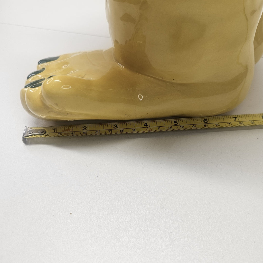 Vintage Handmade Funny Face Troll Ceramic Planter Yellow Garden Gnome Yard Art