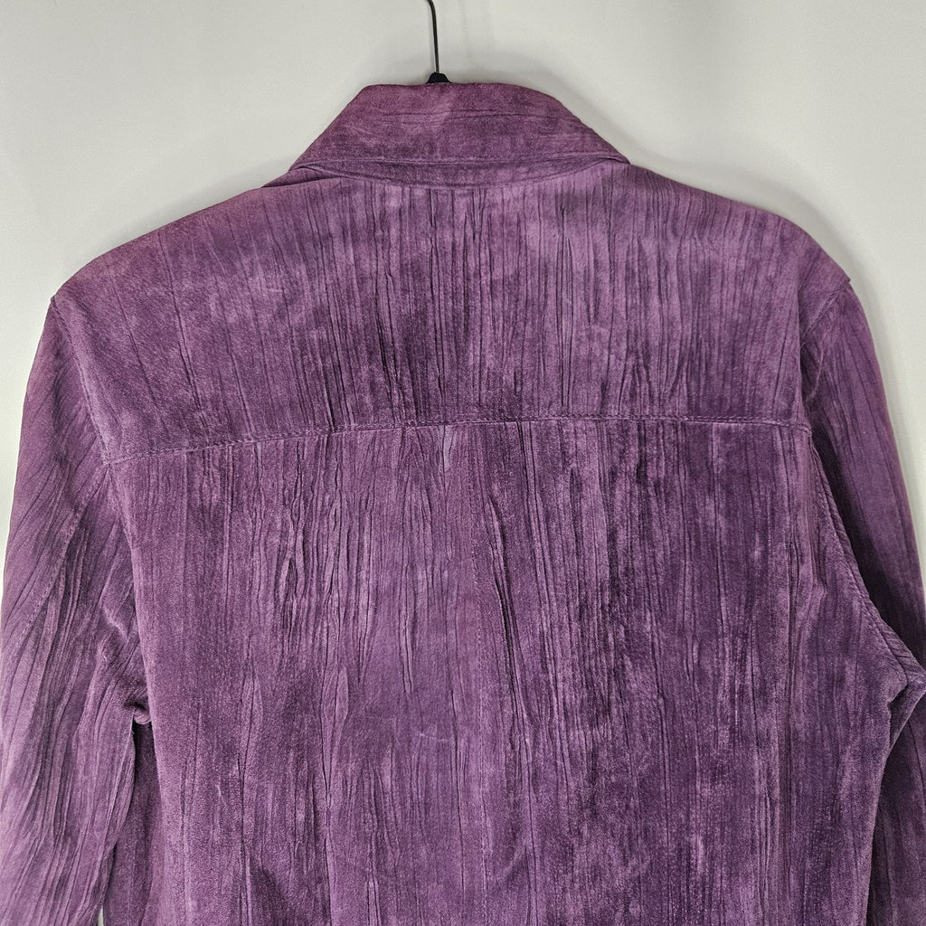 Coldwater Creek Vintage Y2K Purple Crinkle Suede Leather Jacket Medium Relaxed