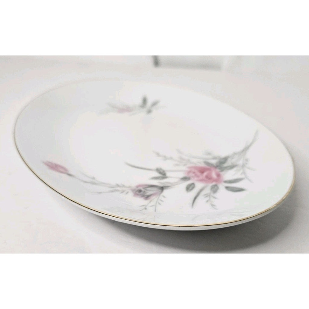 Vintage Golden Rose Fine China Tray Japan Made 10" Oval Plate Floral Gold Trim