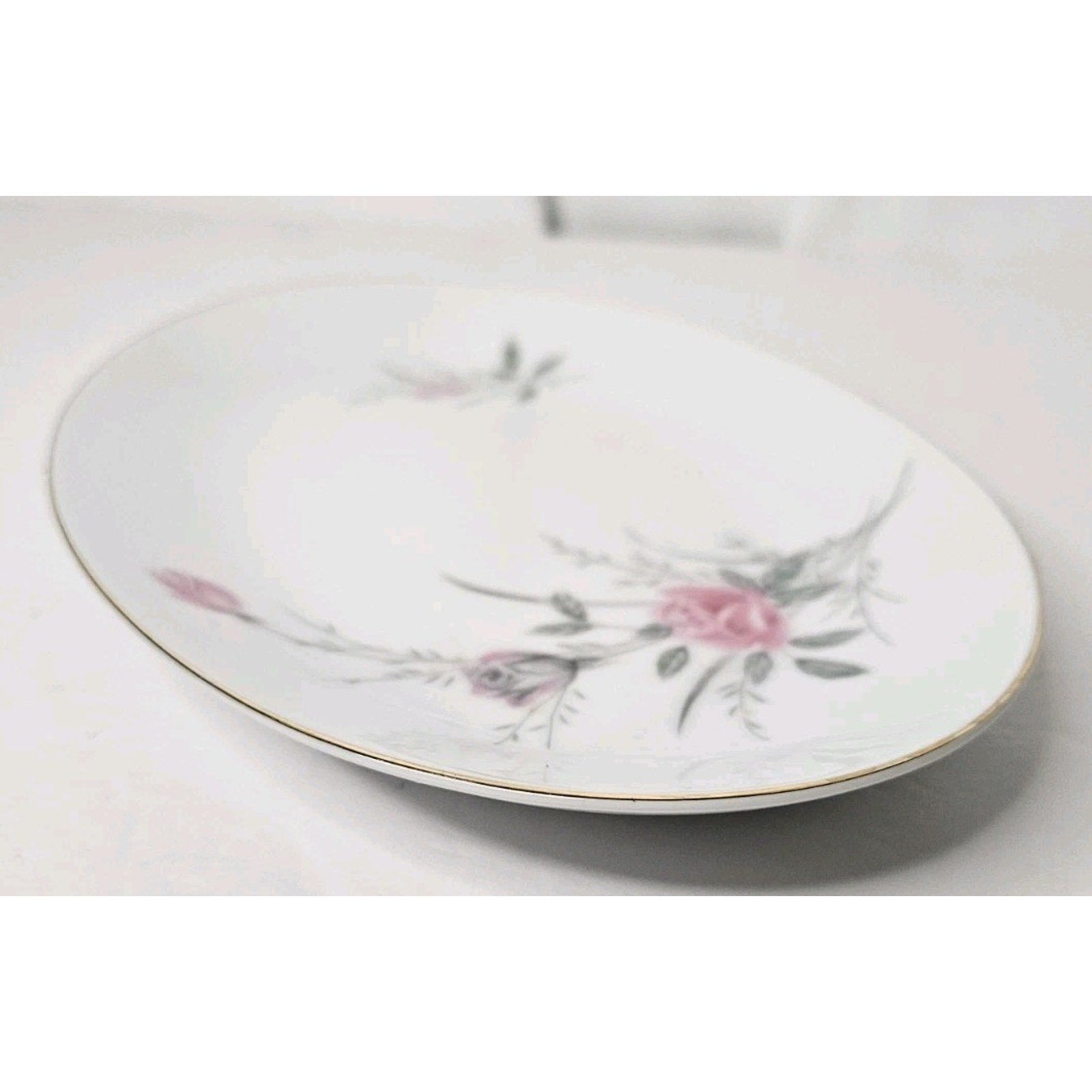 Vintage Golden Rose Fine China Tray Japan Made 10" Oval Plate Floral Gold Trim