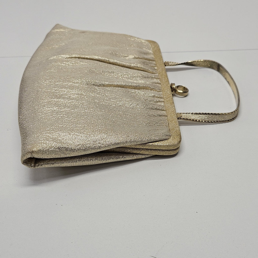Vintage 60s Ande Shimmering Gold Evening Party Clutch Handbag Purse Twist Handle
