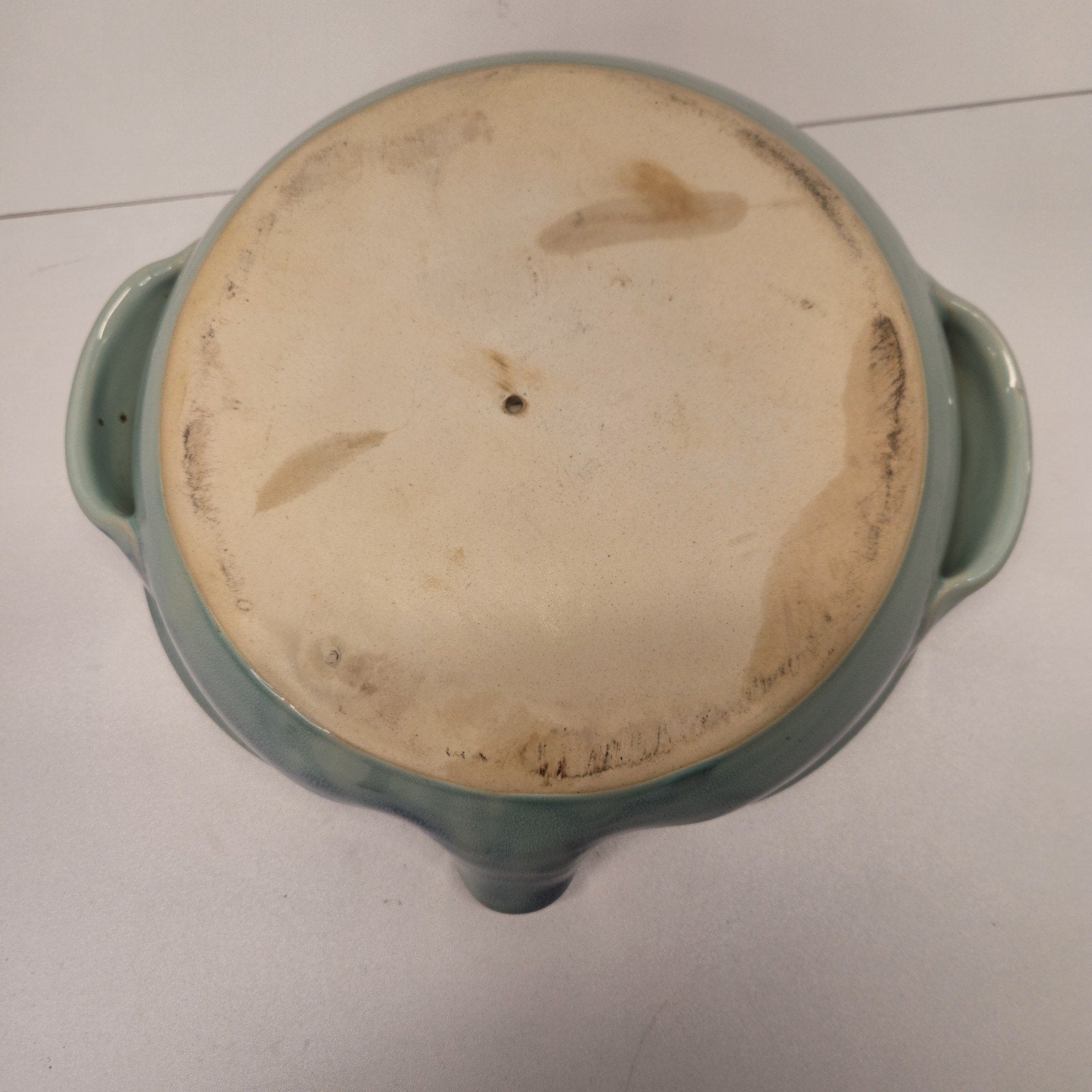 Pottery Art Upright Beer Chicken Roaster Cooker Blue Green Country Kitchen