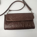 Floral Embossed Envelope Crossbody Wristlet Bag Brown Faux-Leather Western Purse