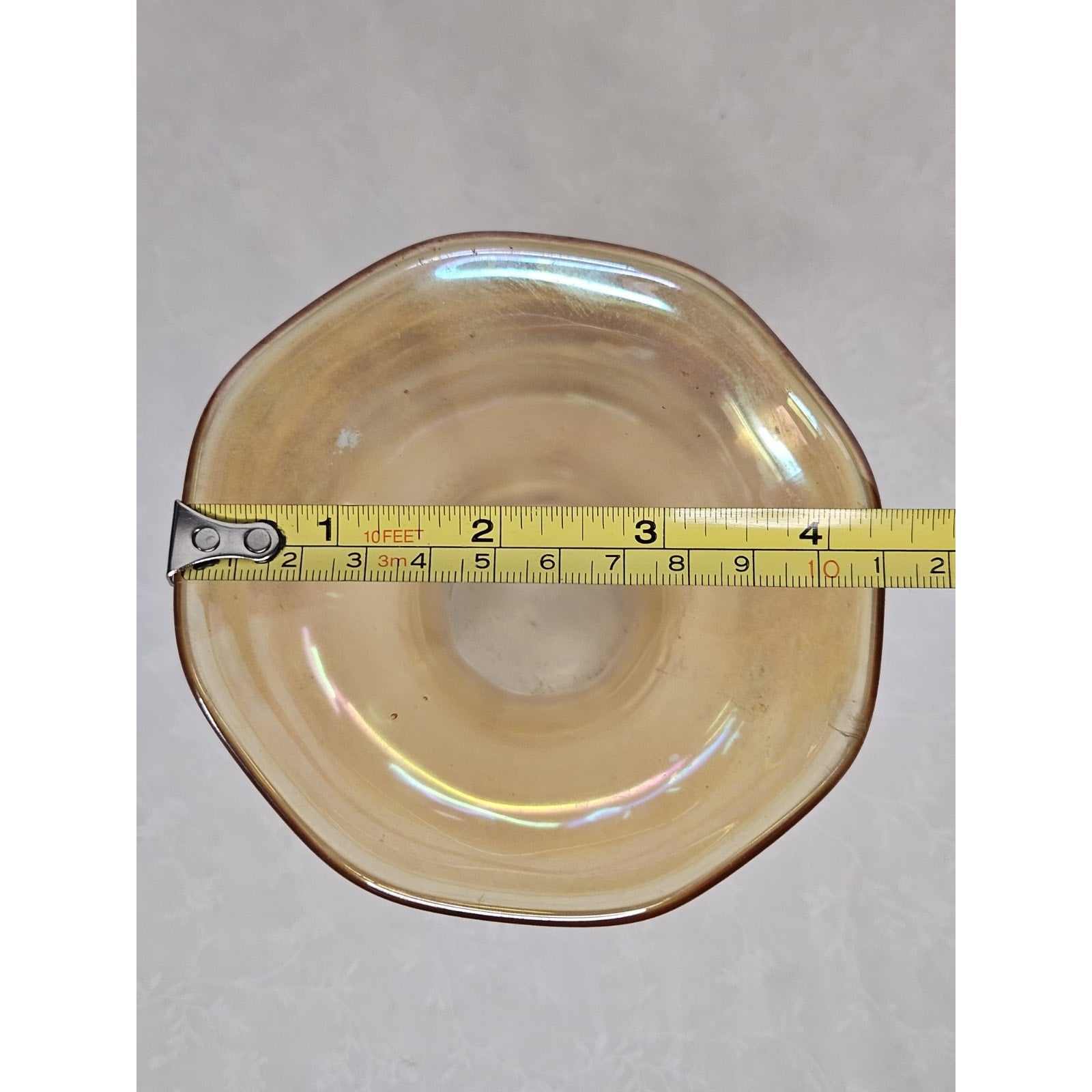 Vintage Art Glass Vase Set Iridescent Wide Flared Rim 5" Tall Scalloped Rim