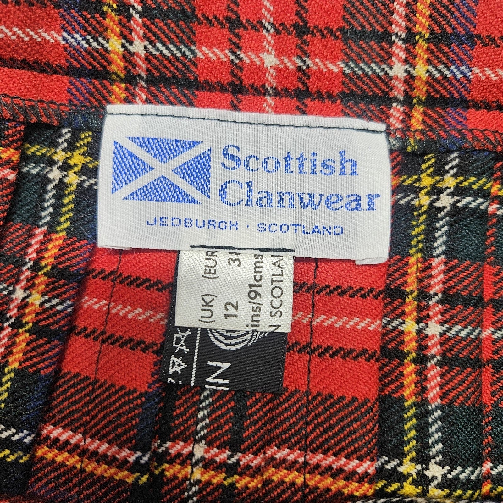 Vtg Scottish Clanwear 100% Pure Wool Red Plaid Tartan Kilt Women's Sz 10 Made UK