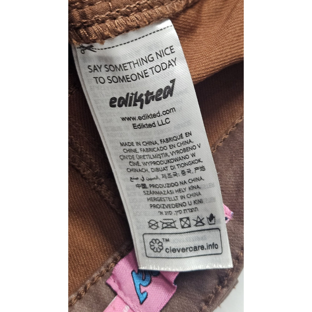 Edikted Women's Brown Shiny Denim Pant Flared Jeans High Rise Small Y2K Stretch