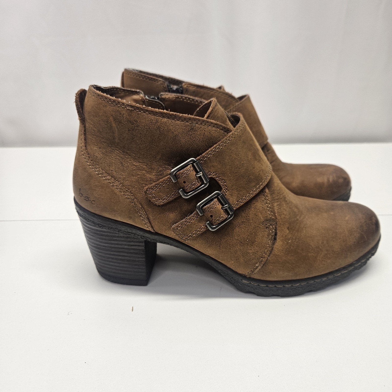 B.O.C. By Born Ankle Block Heel Boots Zipper 9.5 M Boho Peasant Oiled Brown