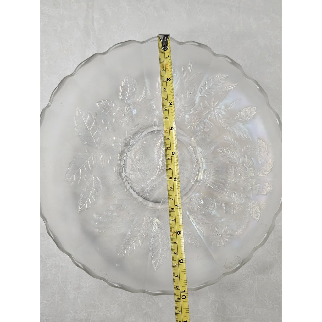 White Northwood Carnival Glass Peacock & Urn Large Bowl Ice Blue Cream Bowl 10in