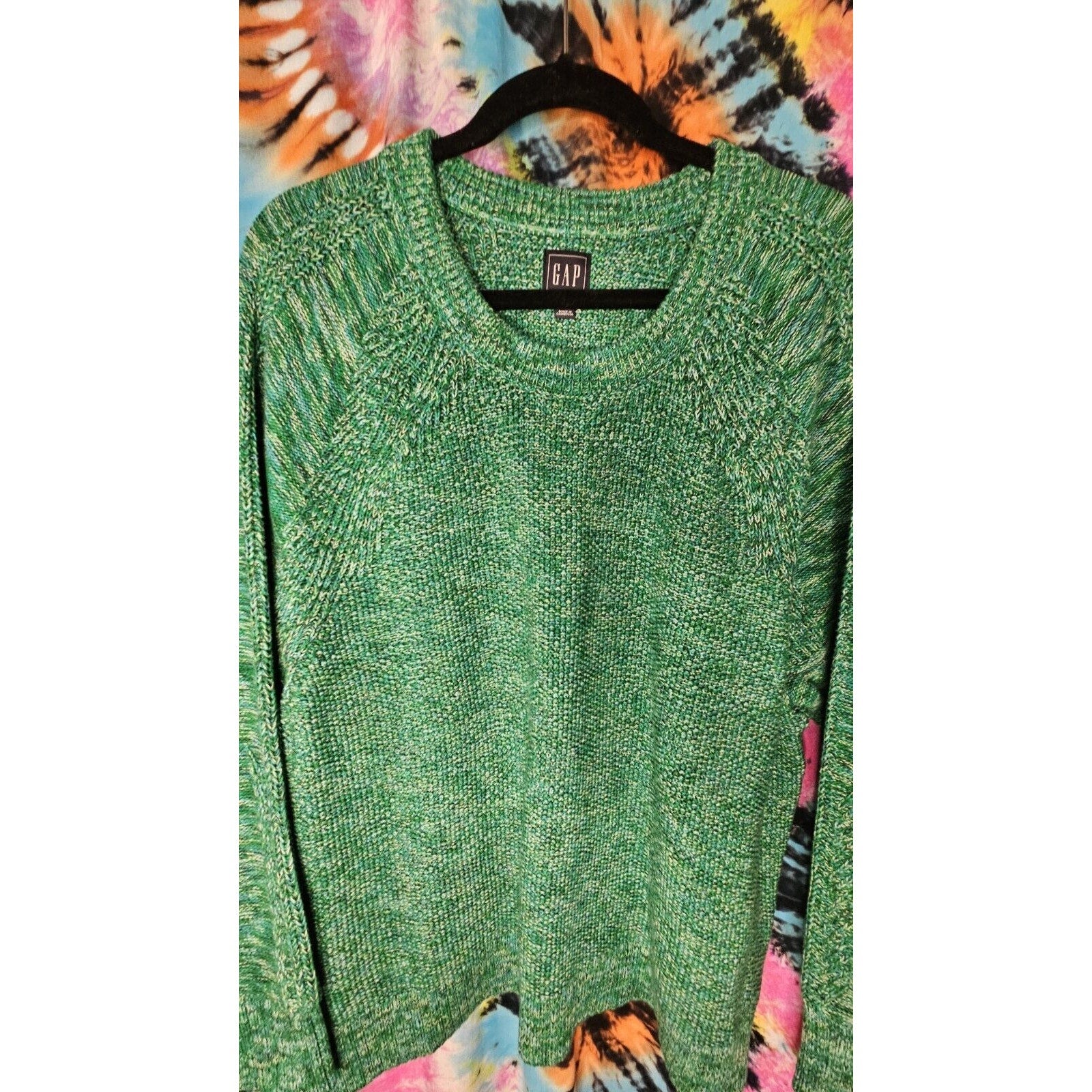 Gap Sweater Women’s XL Chunky Knit Green Crew Neck Pullover Sweater 100% Cotton