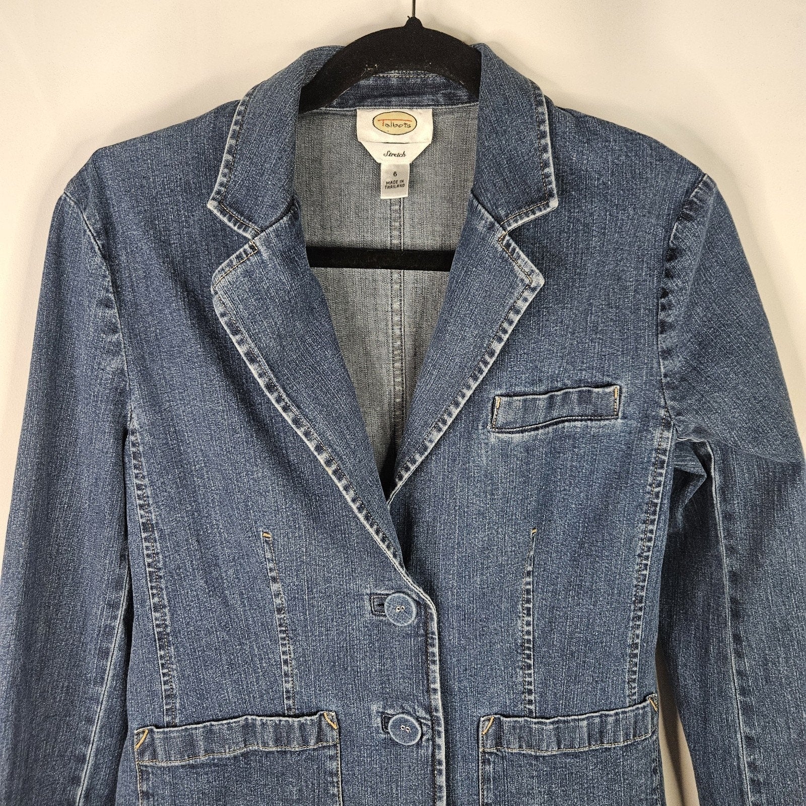 VTG Talbots Stretch-Fit Denim Blazer Jacket Women’s Size 6 Blue Two Button Short