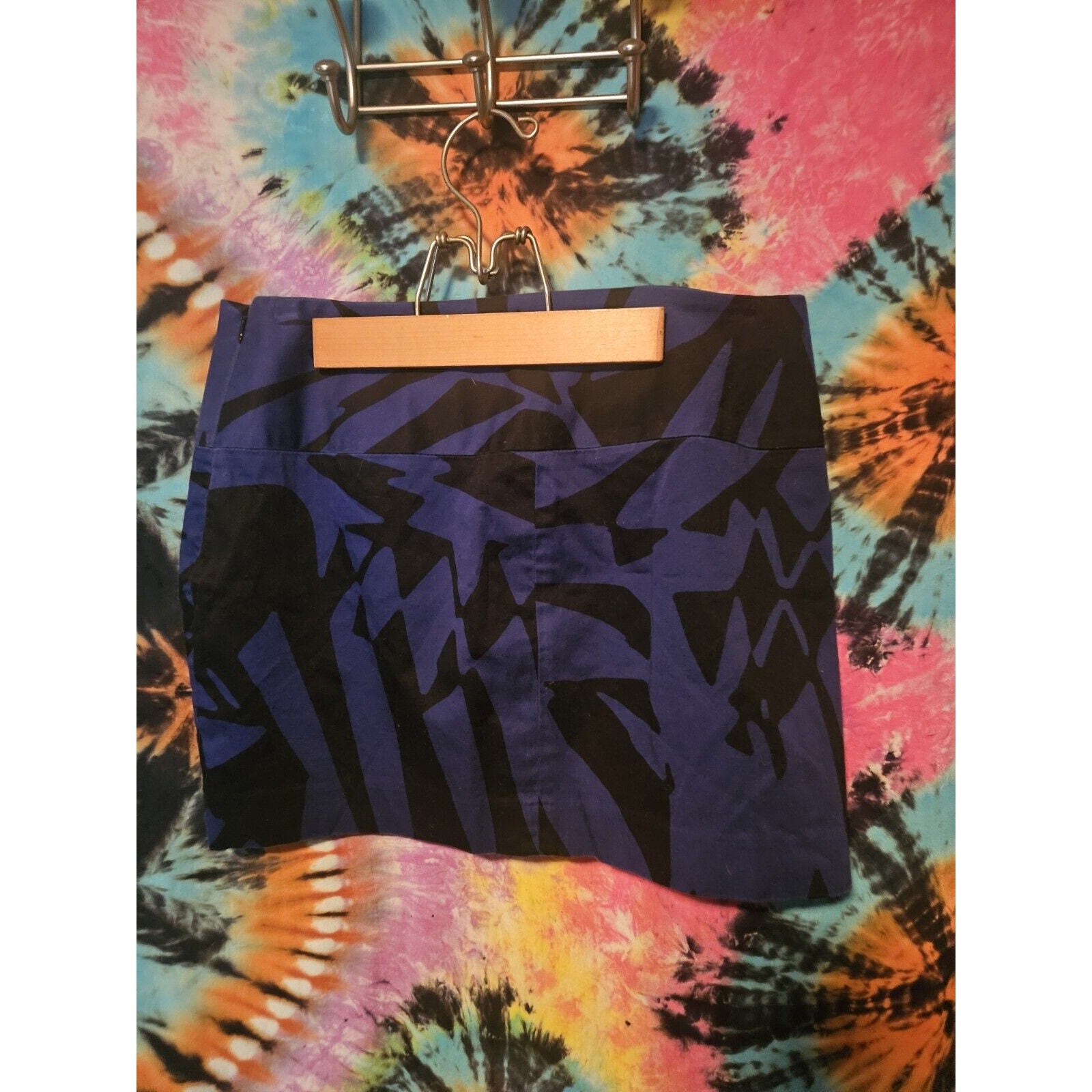 Express Design Studio Geo Pattern Skirt Womens Sz 6 Blue w Black Print Y2K