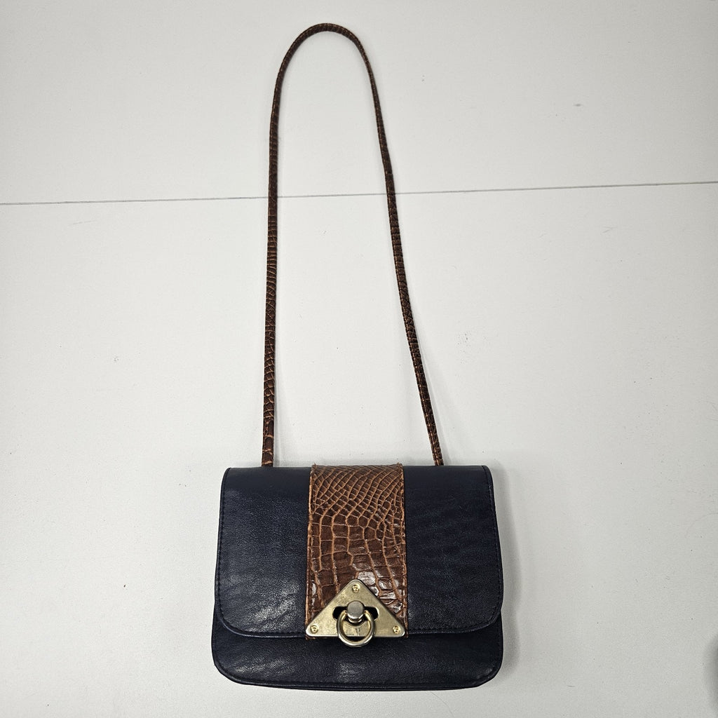 L'egent Navy Brown Faux Leather Purse Buckle Mini Shoulder Bag 90s Vintage