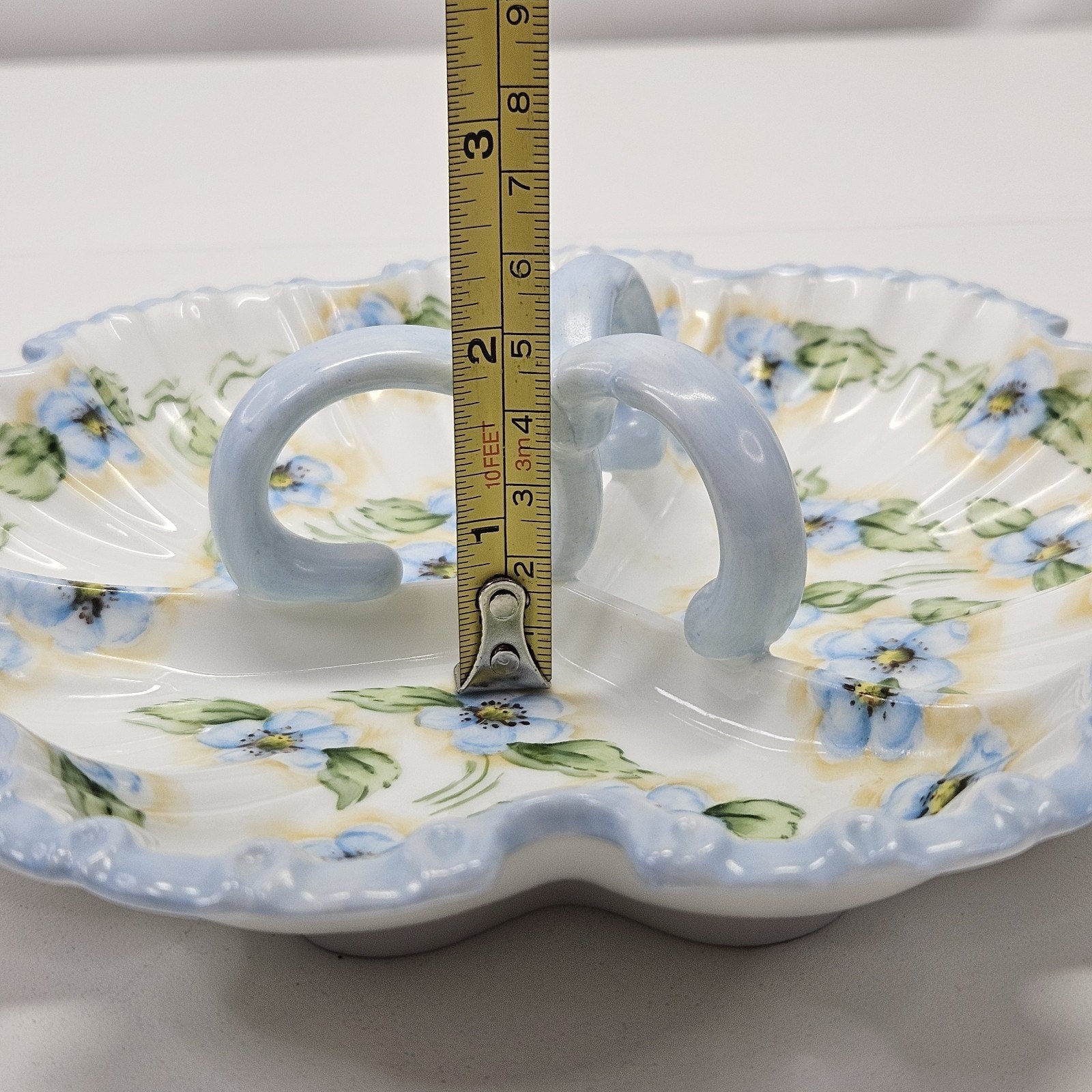 Vtg Forget-Me-Not Hand-Painted Porcelain Dish Trinket Tray Fairy Cottage Shabby