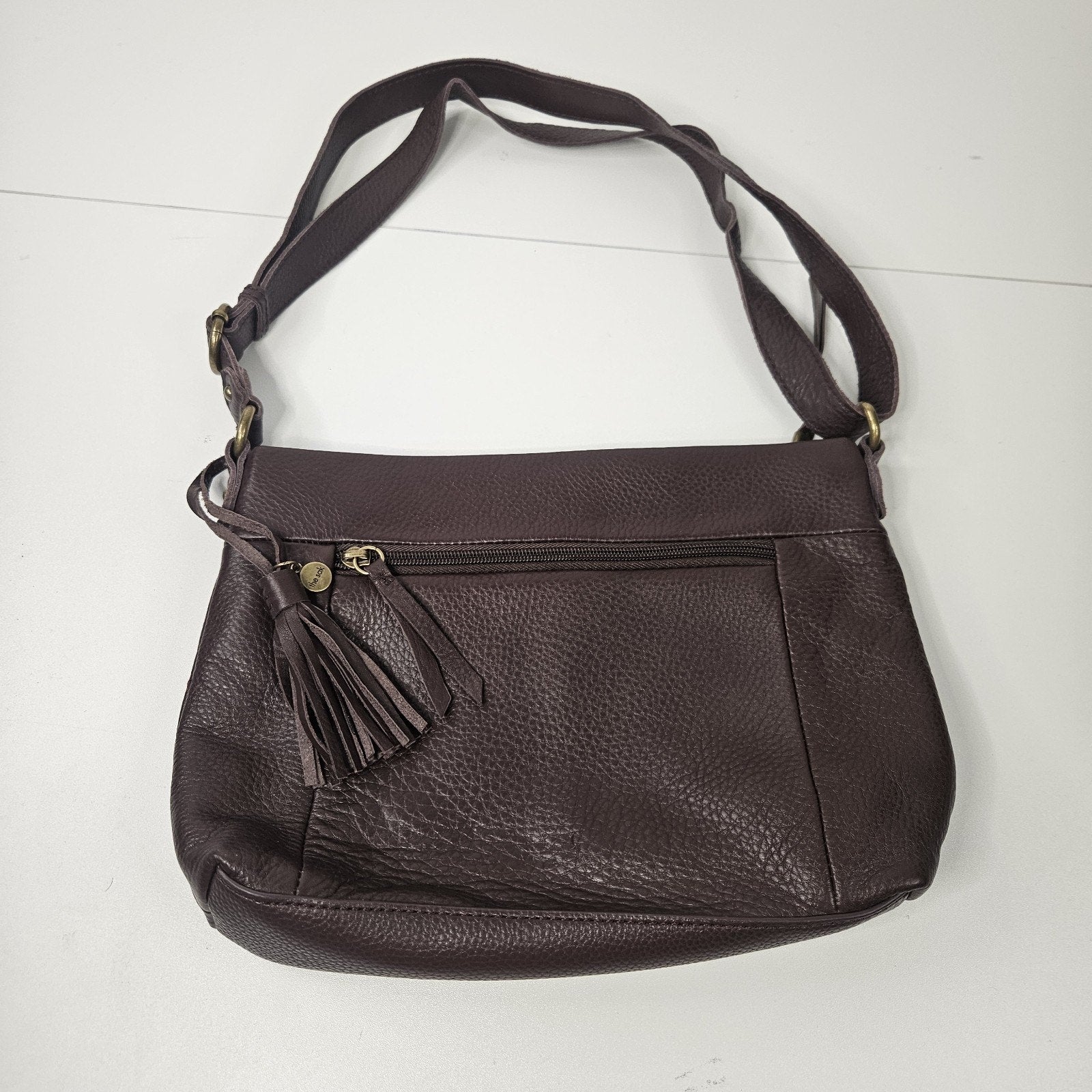 The Sak Leather Baguette Chocolate Brown Purse Shoulder Bag Boho Western