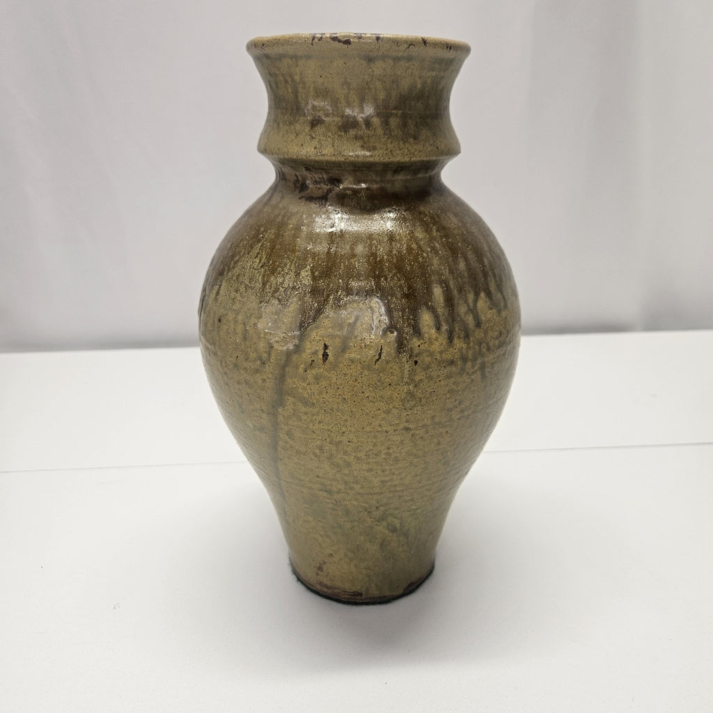 Vintage Studio Pottery Vase Glazed Drip Handmade Earth Tone 11" Tall Heavy