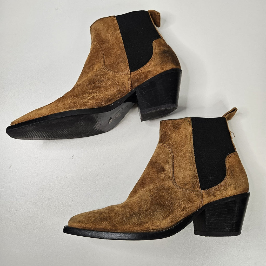 Everlane Suede Ankle Boot Block Heel Brown 6.5 M Western Cowgirl Boho Italy Made