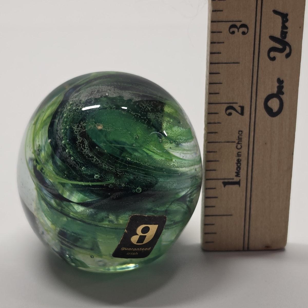Vintage Kerry Irish Art Glass Paperweight Green Swirl Irish 2" Made In Ireland
