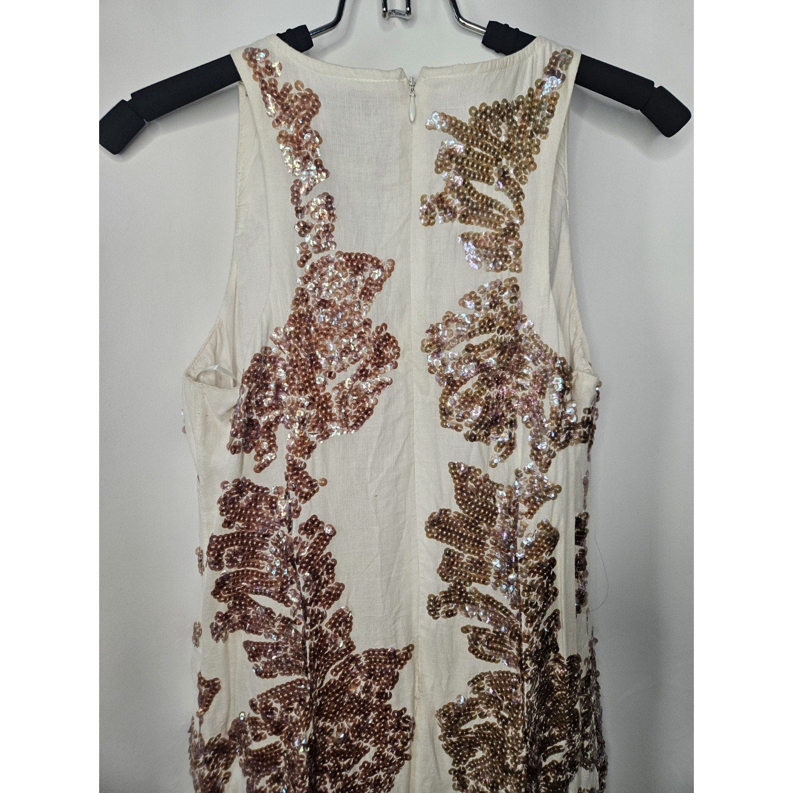 J.Crew Dress 0 White Linen Iridescent Sequin V-Neck Sleeveless Mini Shift