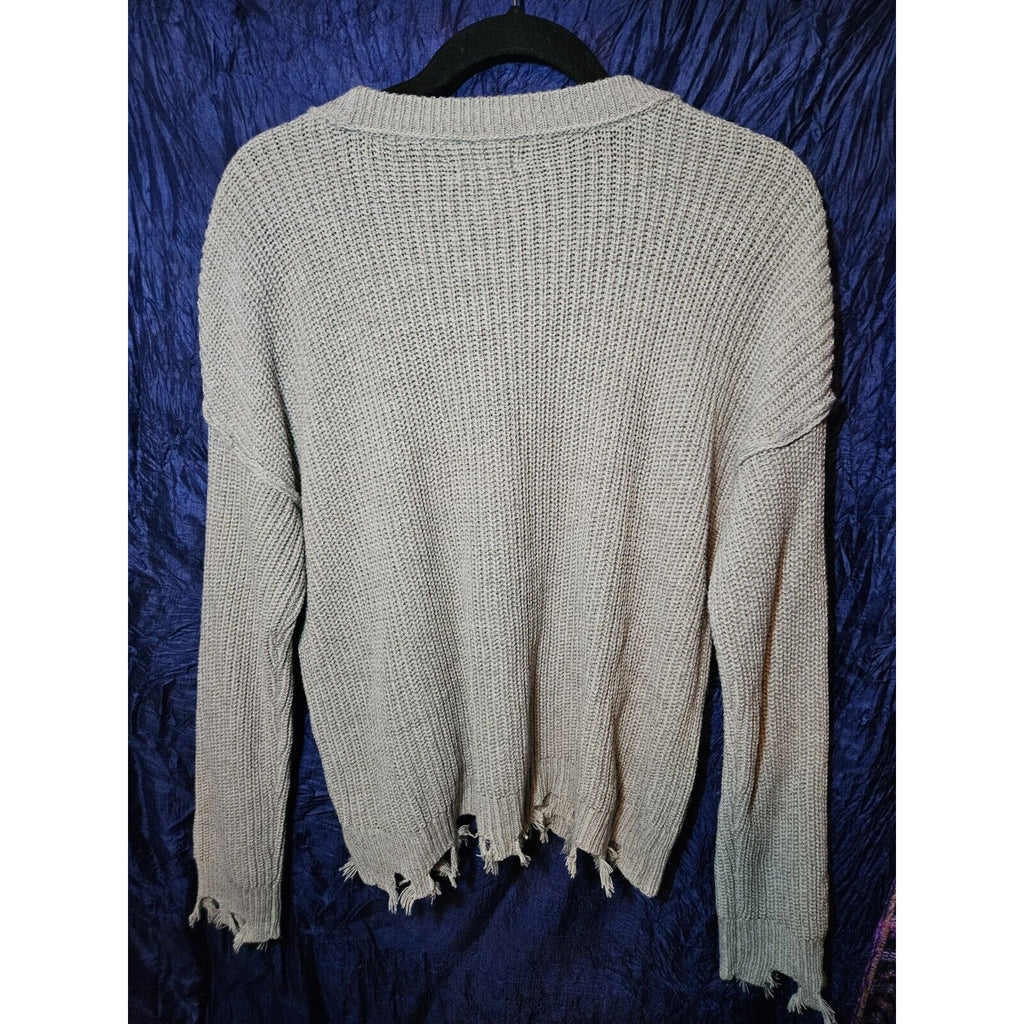 Maurices Distressed Cropped Gray Button Front Sweater Women's Size Med 8-10