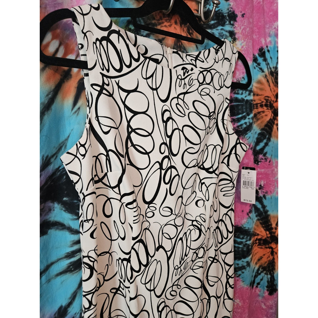 NWT Womens White Black Abstract Sleeveless Sheath Dress Size 10 Career Business