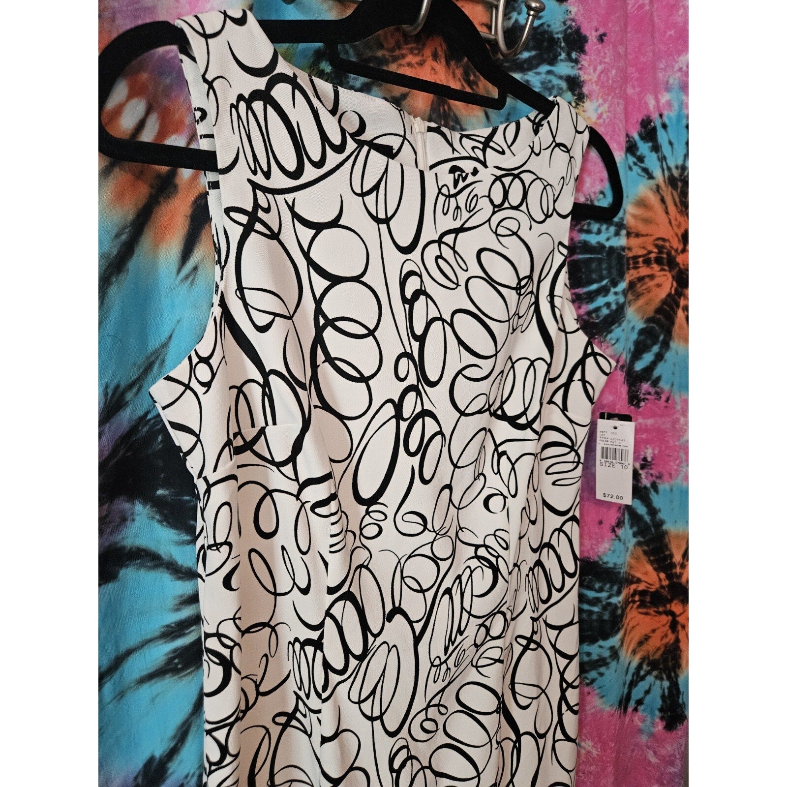 NWT Womens White Black Abstract Sleeveless Sheath Dress Size 10 Career Business