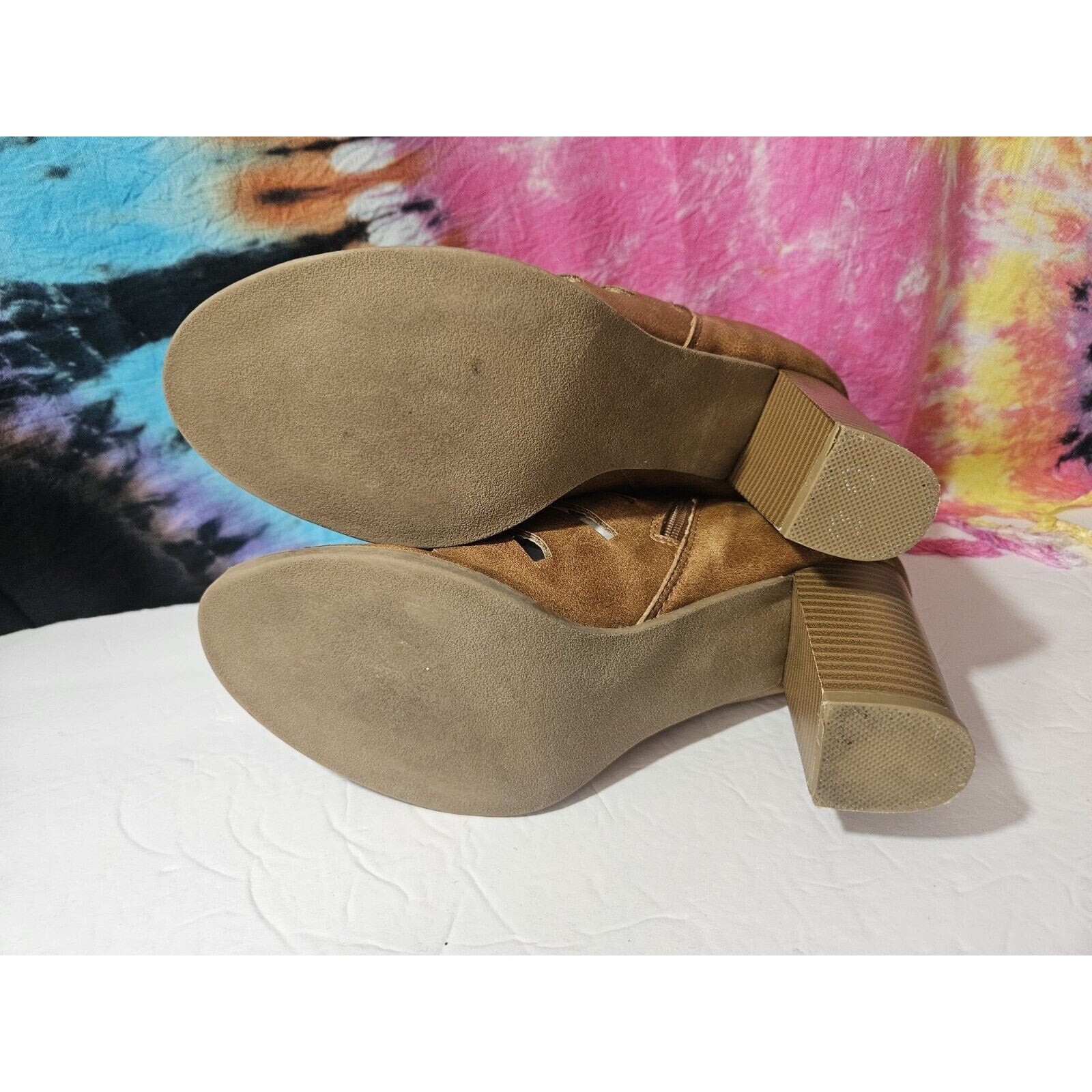 Report Peep Toe Heeled Booties Brown Faux Leather Heels Sandals Size 9 Elise