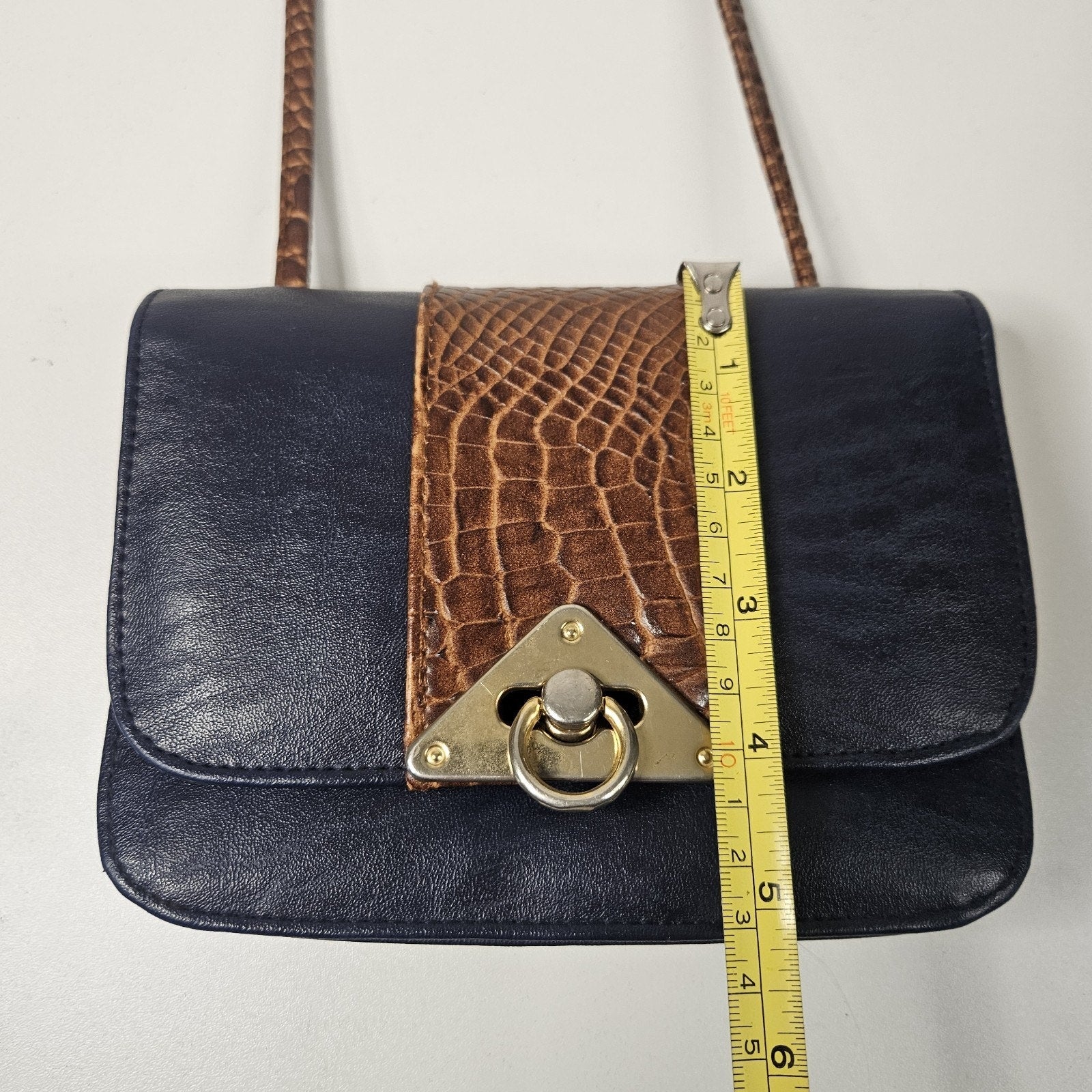L'egent Navy Brown Faux Leather Purse Buckle Mini Shoulder Bag 90s Vintage