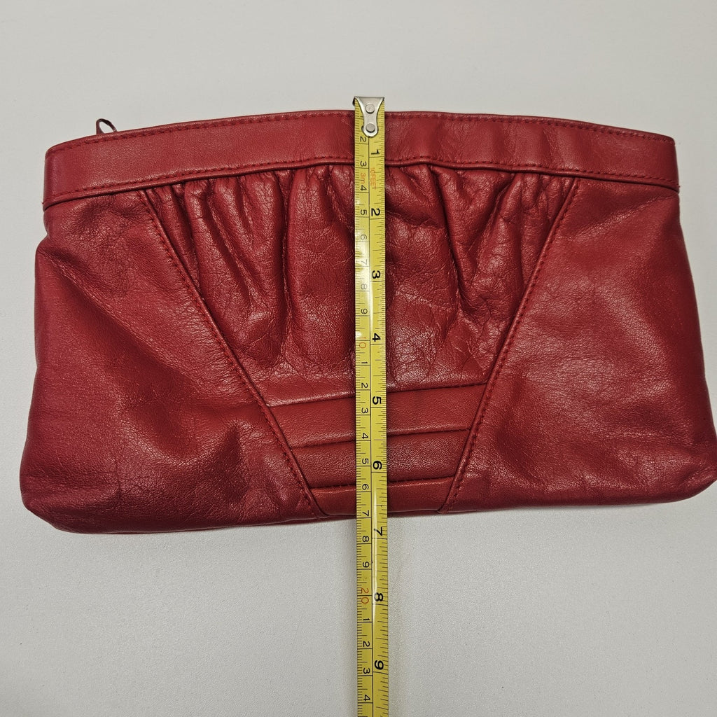 Art Deco Vintage Red Genuine Leather Clutch Bag Retro Purse Made In Hong Kong