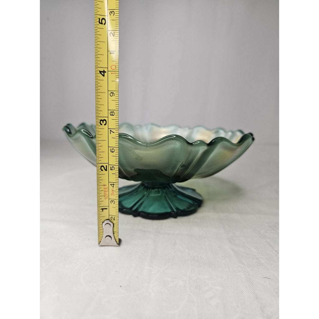 Vintage Carnival Glass Dish Bullseye Pedestal Ice Cream Iridescent Fluted Rim