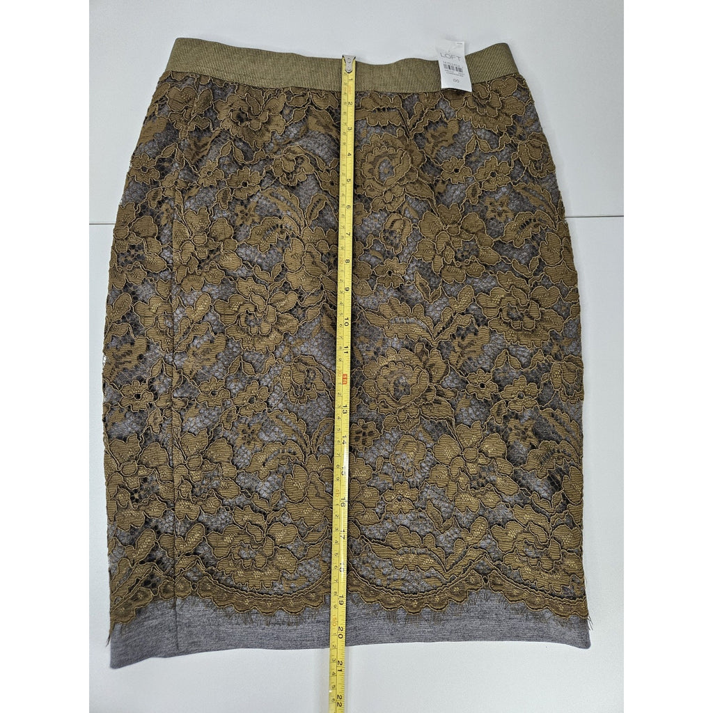 Nwt LOFT Olive Green Lace Pencil Skirt Size 00 XS Ponte Knit Stretch Ann Taylor