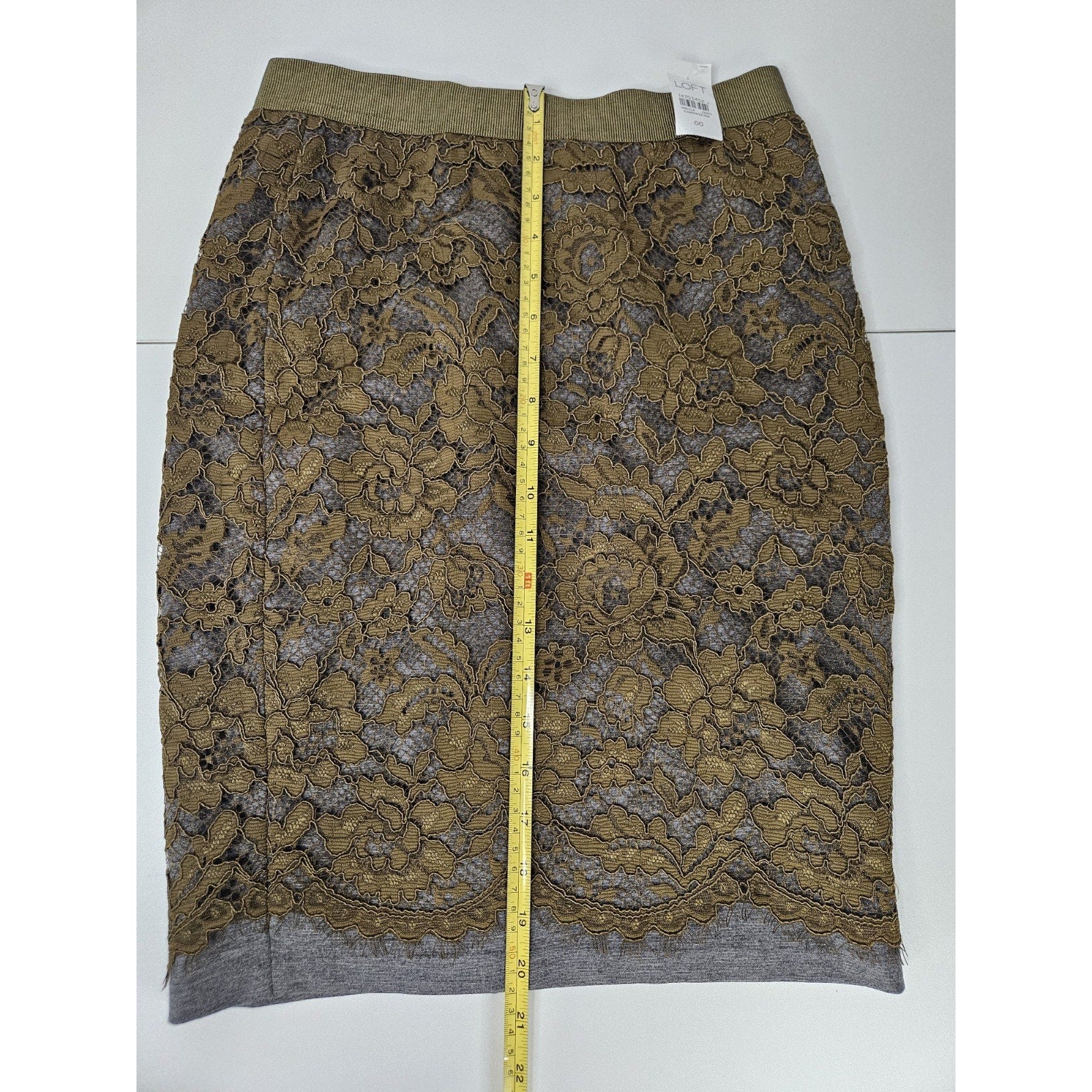 Nwt LOFT Olive Green Lace Pencil Skirt Size 00 XS Ponte Knit Stretch Ann Taylor