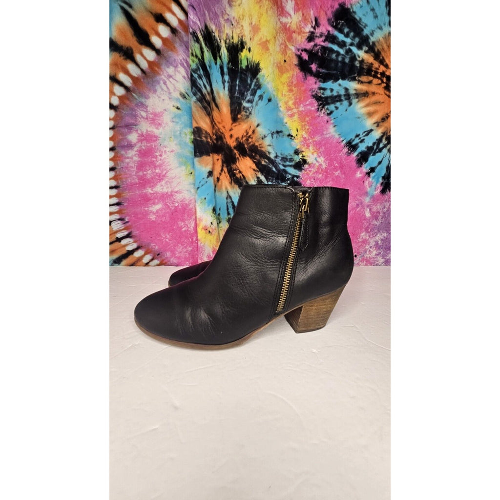 CROWN VINTAGE WOMEN'S BLACK SOFT LEATHER SIDE ZIP HEELED ANKLE BOOTS SIZE 8.5M