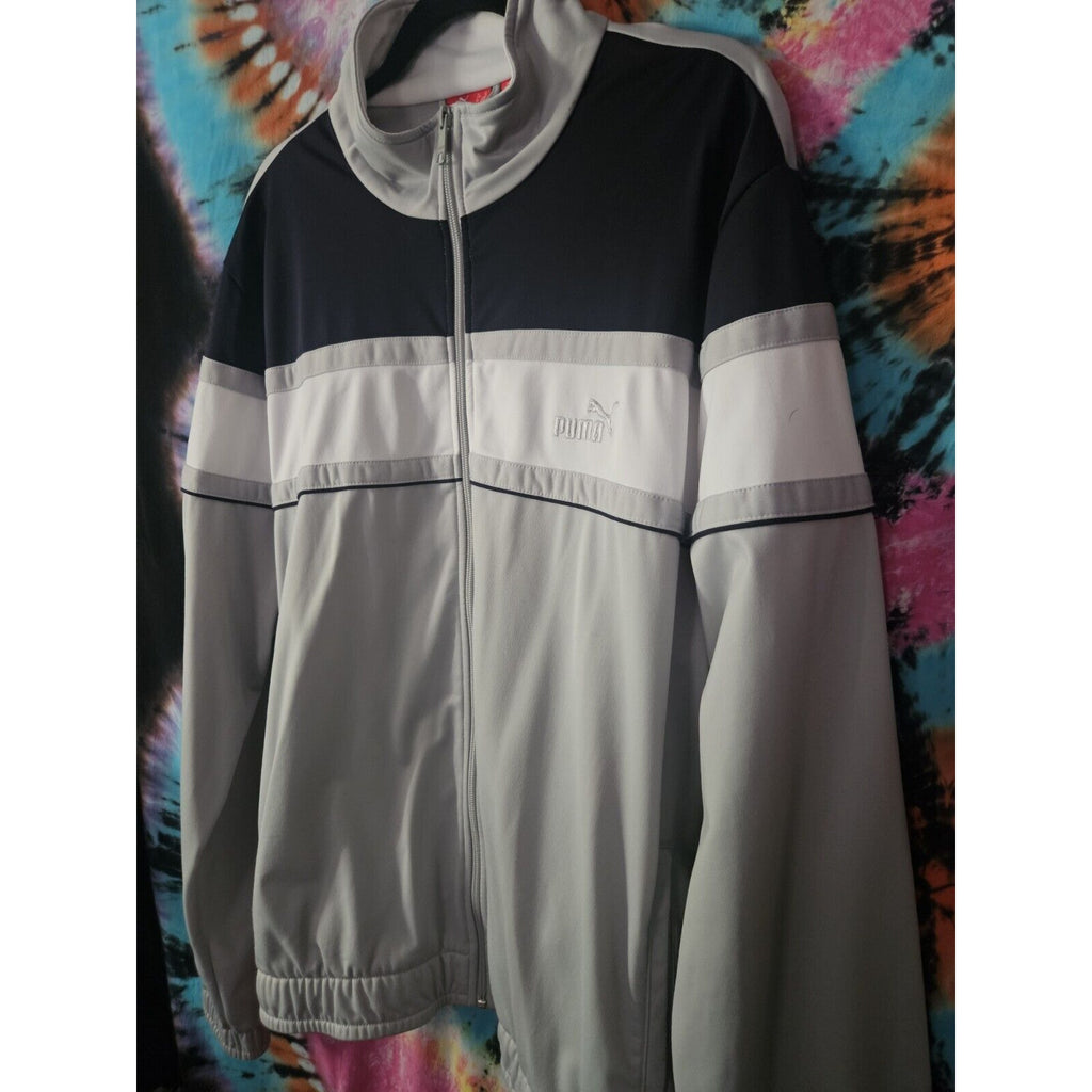 Puma Track Jacket Full Zip Sweatshirt Men's Size XL Gray Black White Color Block