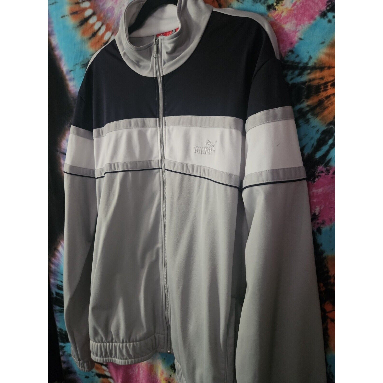 Puma Track Jacket Full Zip Sweatshirt Men's Size XL Gray Black White Color Block