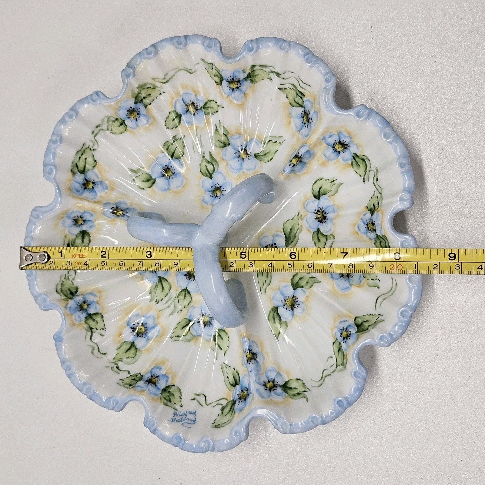 Vtg Forget-Me-Not Hand-Painted Porcelain Dish Trinket Tray Fairy Cottage Shabby