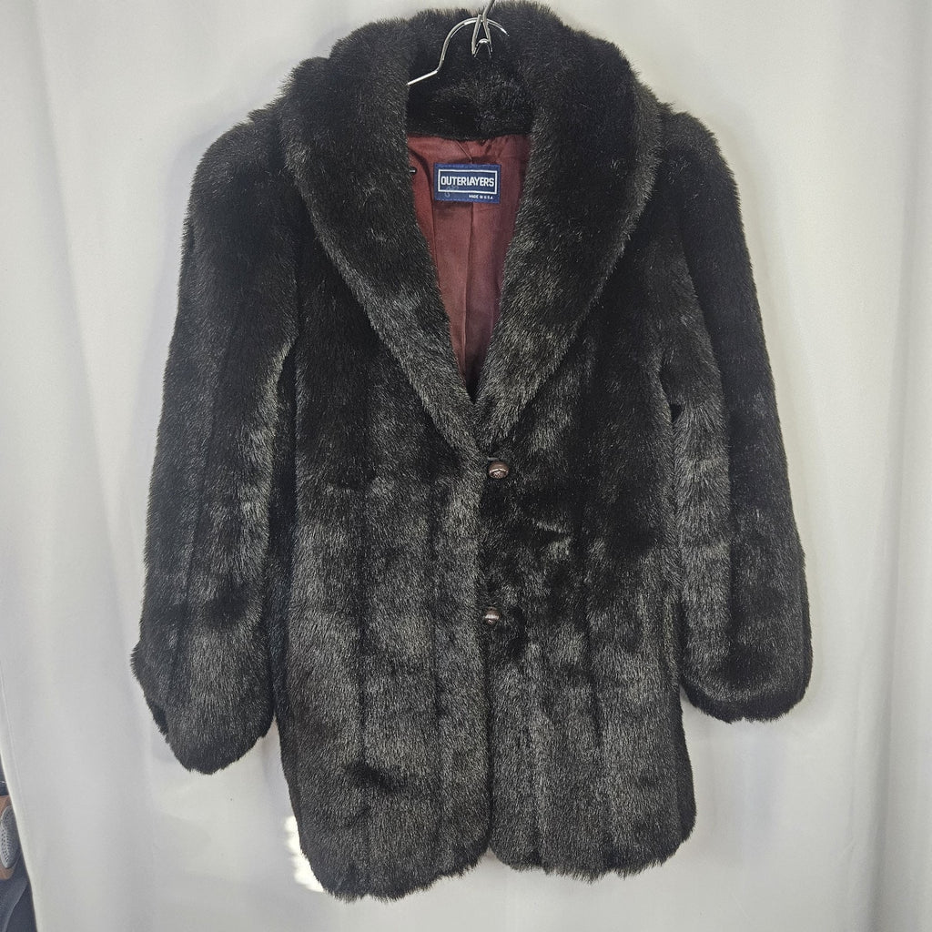 Outerlayers Vintage Faux Fur Coat US Made Chocolate Brown Jacket Sz XL Mob Glam