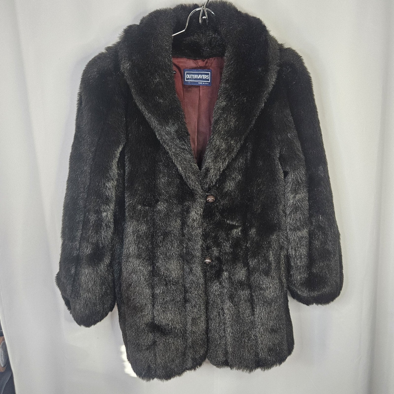 Outerlayers Vintage Faux Fur Coat US Made Chocolate Brown Jacket Sz XL Mob Glam