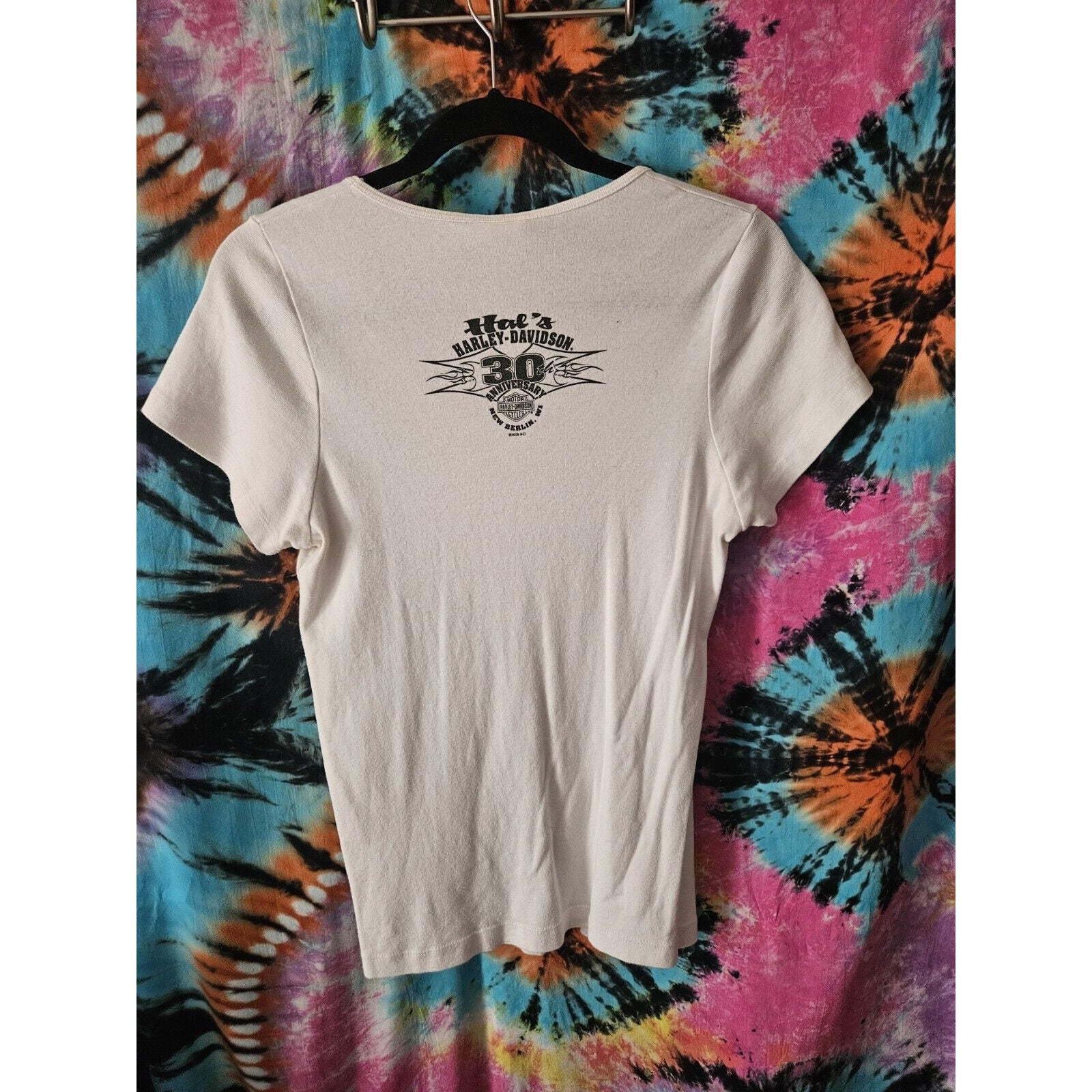 Harley-Davidson White T-Shirt Scoop Neck Size Large Biker Y2K Motorcycle