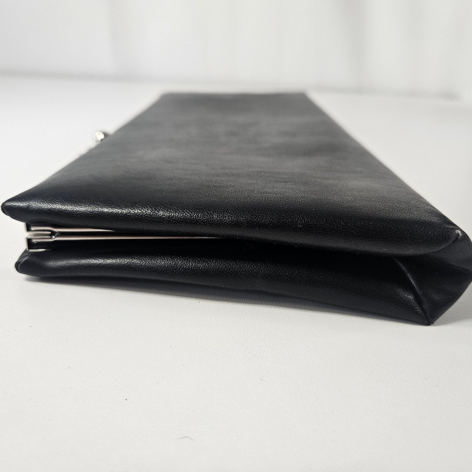 Worthington Black Faux Leather Clutch/Purse w/ Silver Chain Strap 12X6” Classic