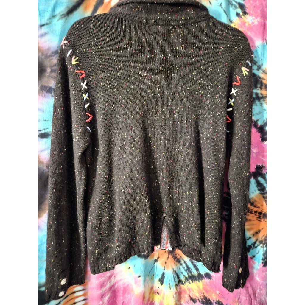 Christopher & Banks Black Confetti Button-Up Knit Sweater XL Stitch Ulgy Sweater