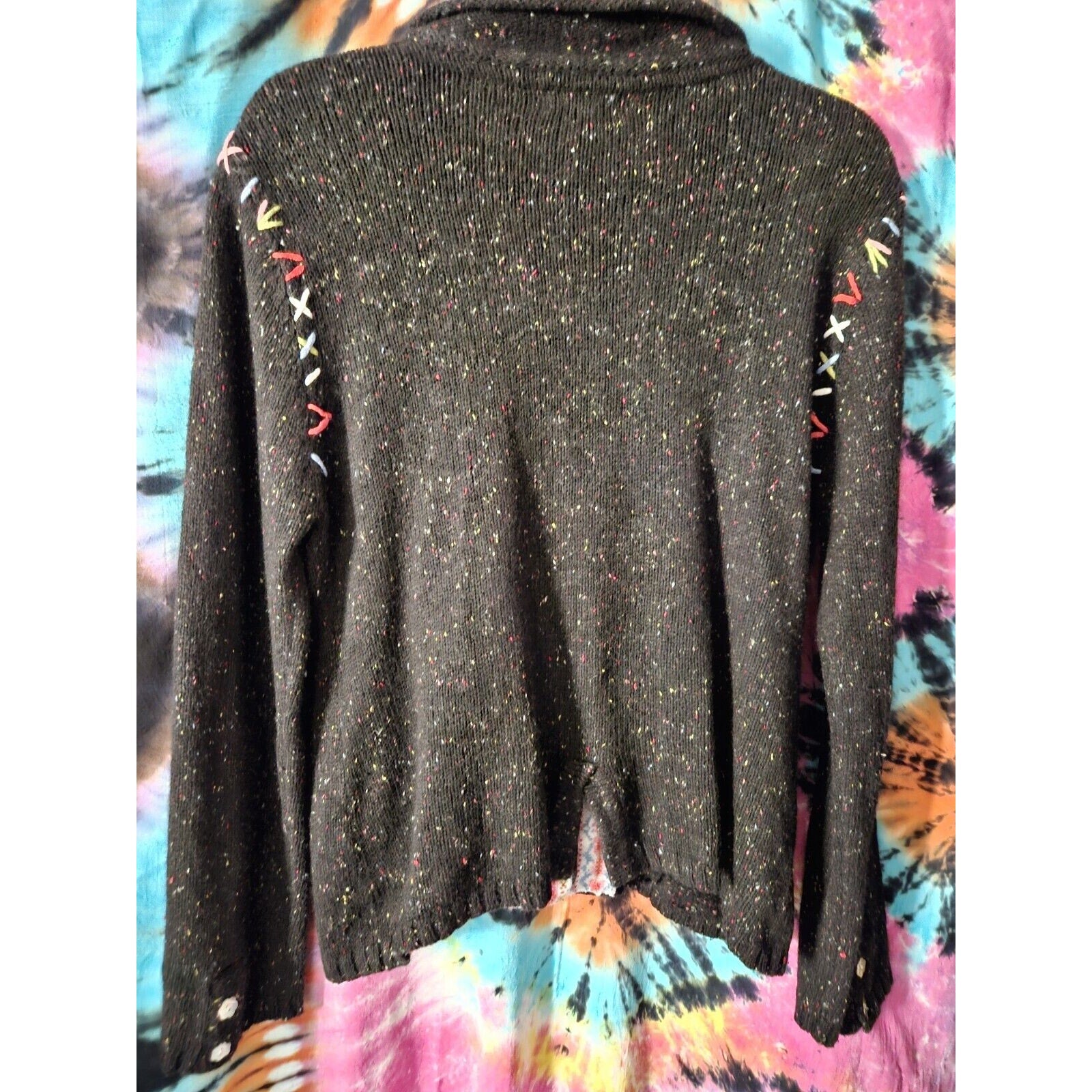 Christopher & Banks Black Confetti Button-Up Knit Sweater XL Stitch Ulgy Sweater