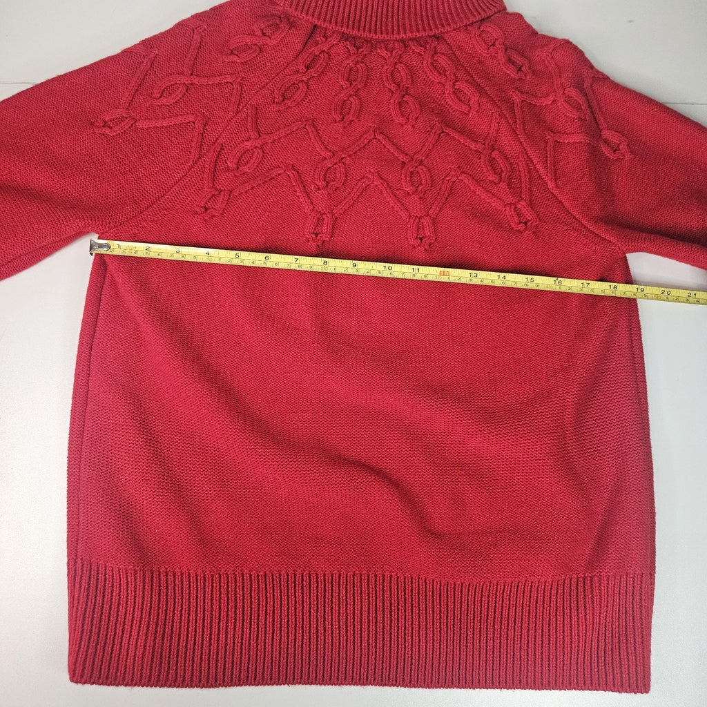 Tommy Hilfiger Red Turtleneck Sweater Womens Medium Cable Knit Holiday Preppy