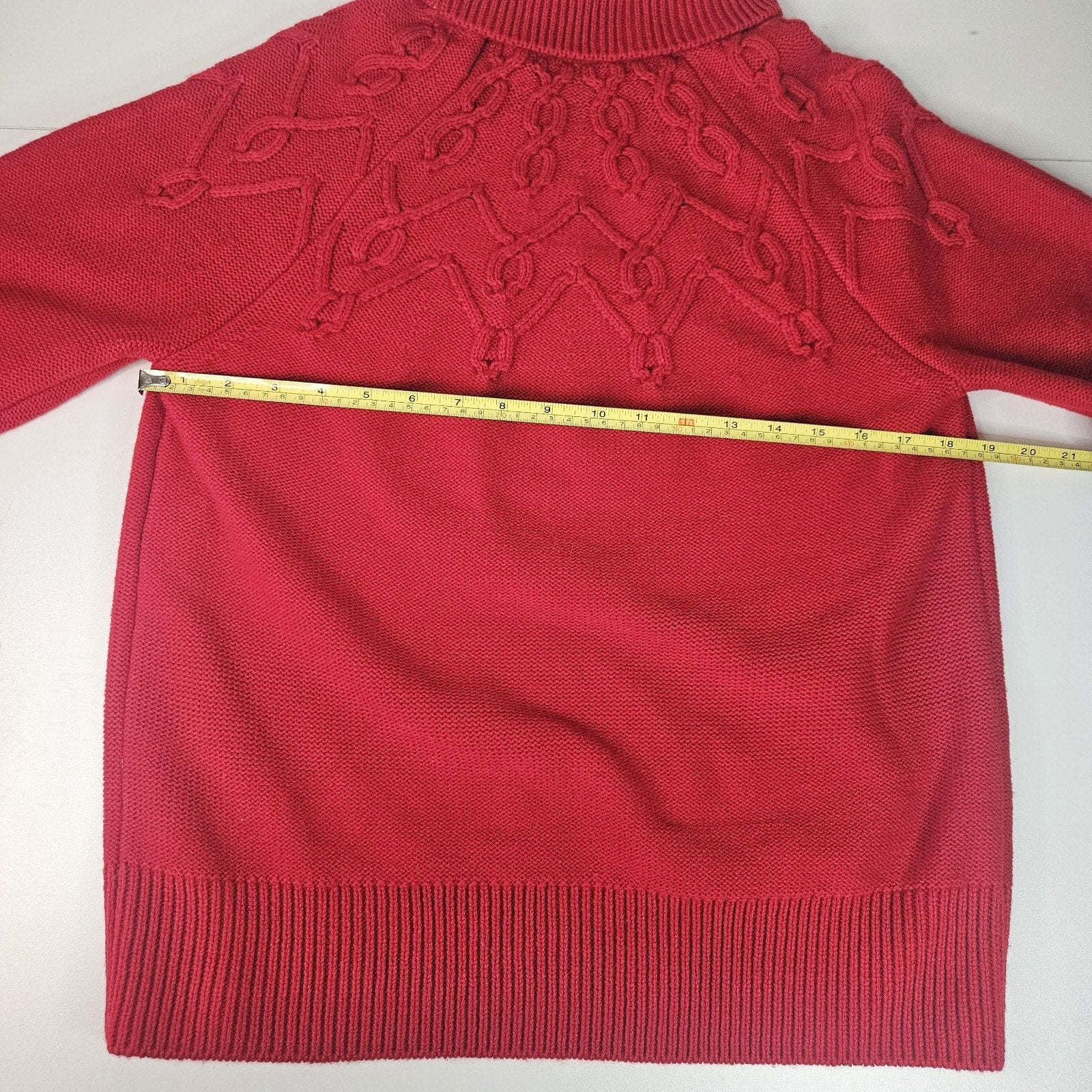 Tommy Hilfiger Red Turtleneck Sweater Womens Medium Cable Knit Holiday Preppy