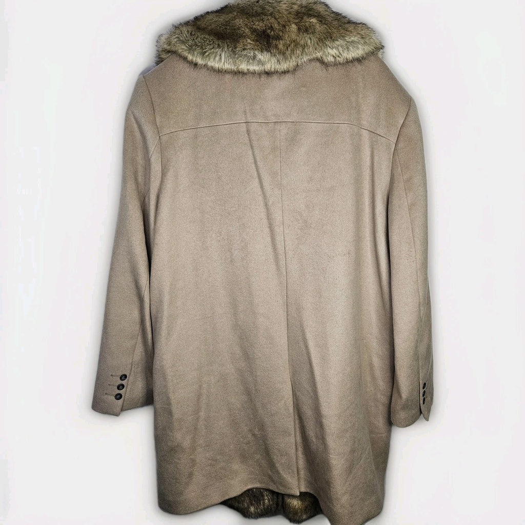 Jordan Craig Black Label Tan Long Faux Fur Trim Wool Blend Coat Womens Plus 2X