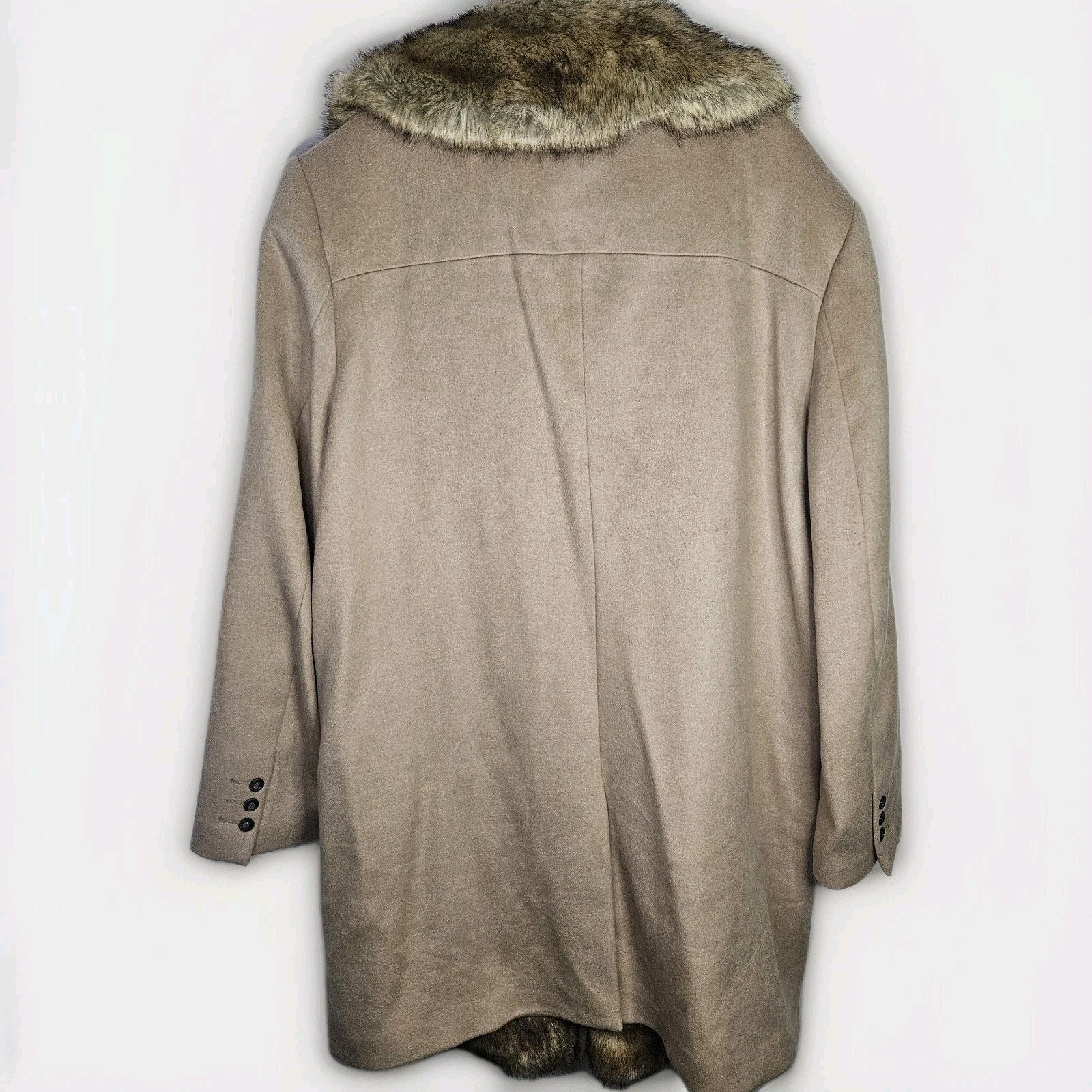 Jordan Craig Black Label Tan Long Faux Fur Trim Wool Blend Coat Womens Plus 2X