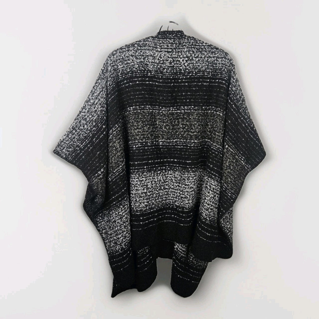 Woolrich Womens Drape Blanket Shawl Wrap Black Gray Stripe Oversize Knit OS