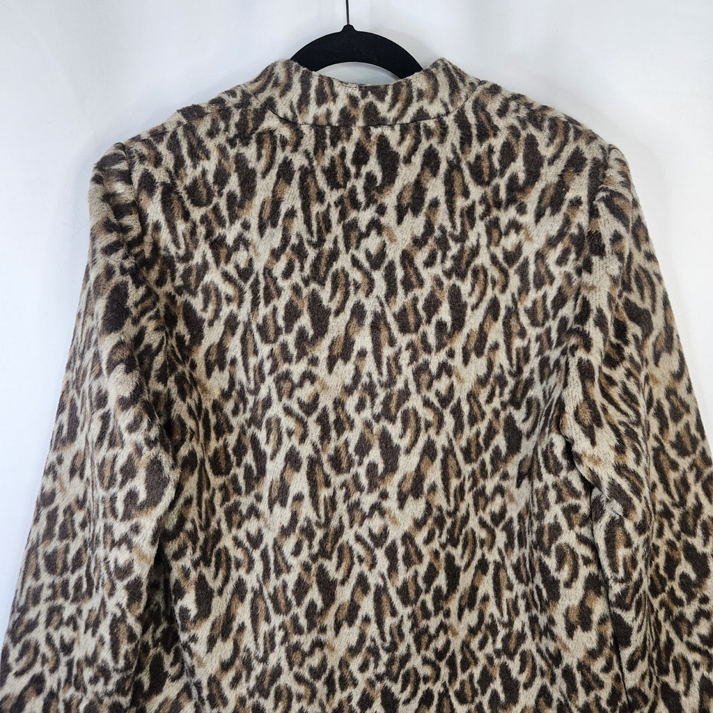 Chicos Fierce Womens Faux Fur Emma Jacket 2 Large Leopard Brown Tan Cheetah Coat