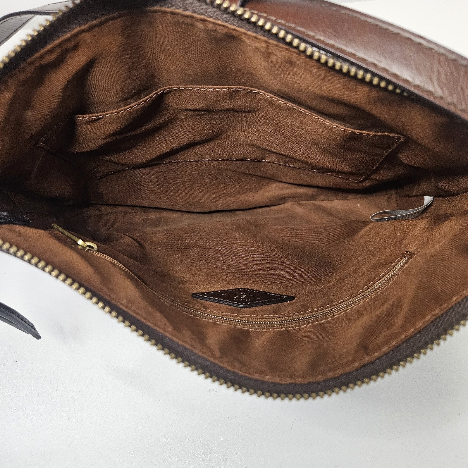 Vintage FOSSIL Croc Embossed Brown Leather Shoulder Crossbody - 10 x 8"