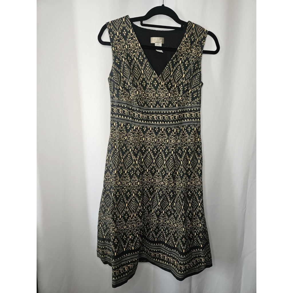 Vintage The Territory Ahead Womens Navy Beige Sleeveless Mock Wrap Midi Dress 8