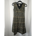 Vintage The Territory Ahead Womens Navy Beige Sleeveless Mock Wrap Midi Dress 8